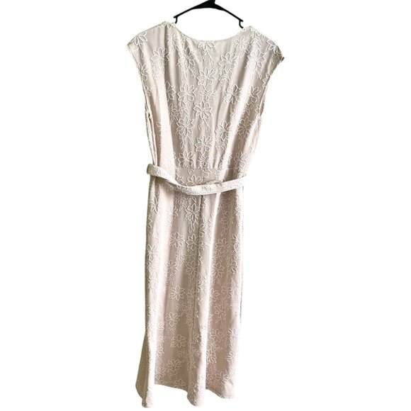 Zara Rustic Midi Dress Ecru Beige | V-Neck Wrap | Belted Floral Jacquard Size M - Picture 8 of 13